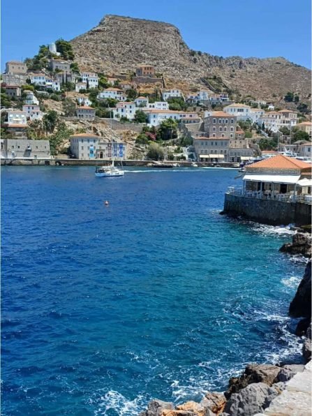 Greek island village on slope